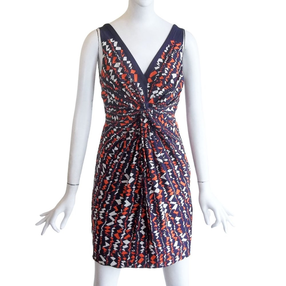 WHISTLES Twisted Geometric Print Silk Crepe Sheath Dress XS Style 01288